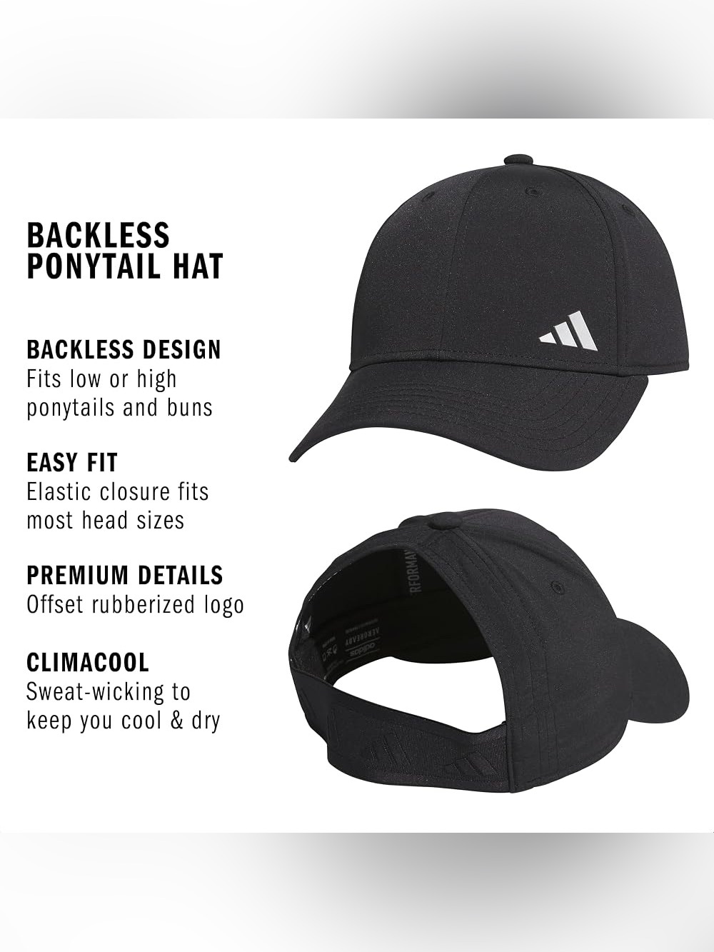 Adidas Black Performance Ponytail Baseball Cap 🆕